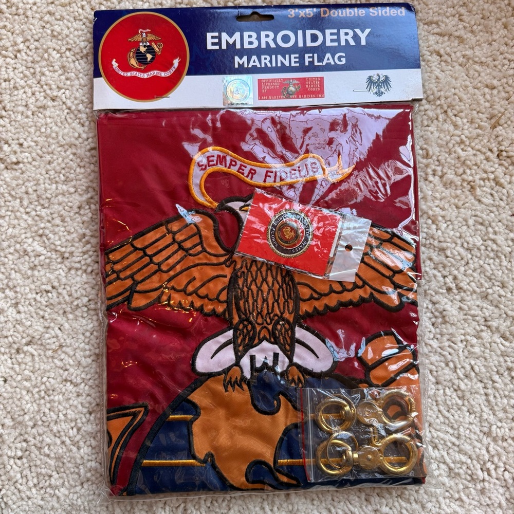 NWT Embroidered Marine 3’ x 5’ Flag - Semper Fidelis Eagle Design